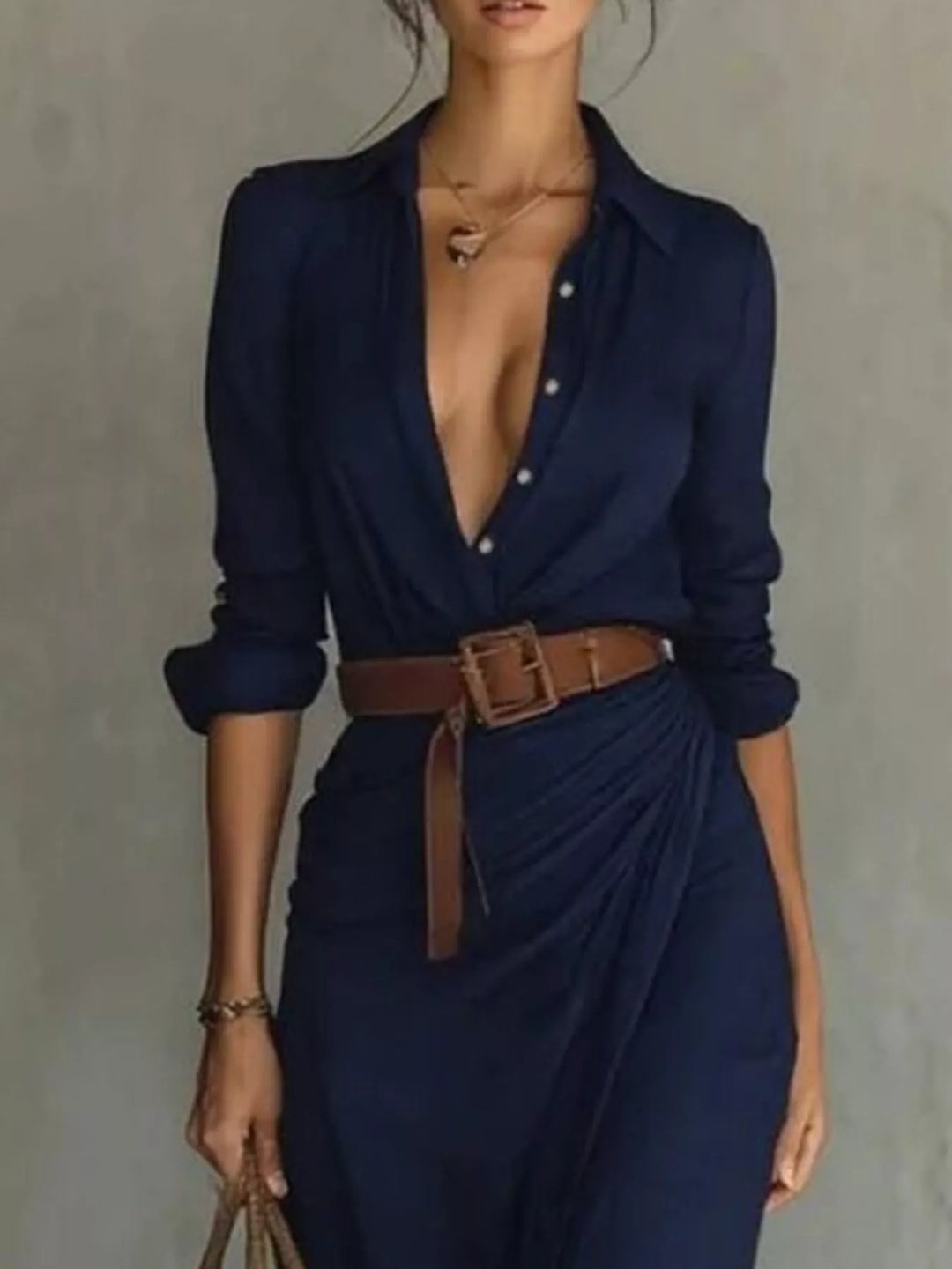 Verity | Elegant Belted Long Sleeve Maxi Dress