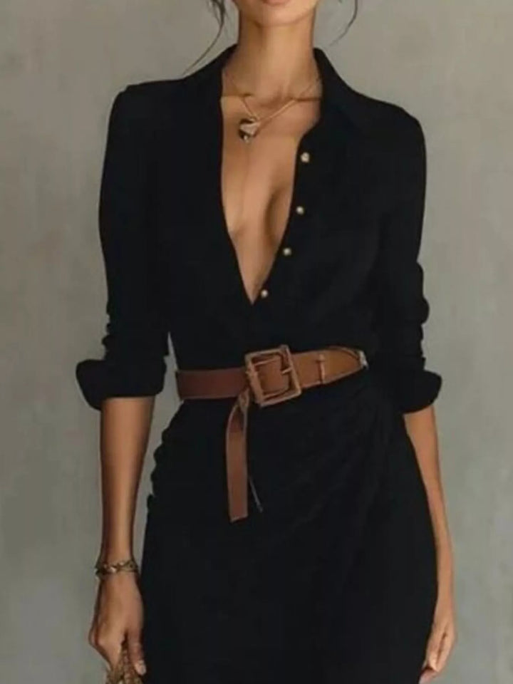 Verity | Elegant Belted Long Sleeve Maxi Dress