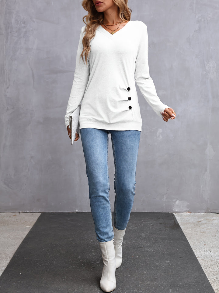 Nancy | Side-Button Long Sleeve Top