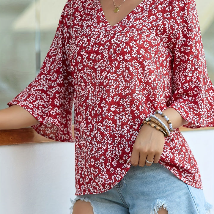 Cecily | Ditsy Floral Ruffle-Sleeve Blouse