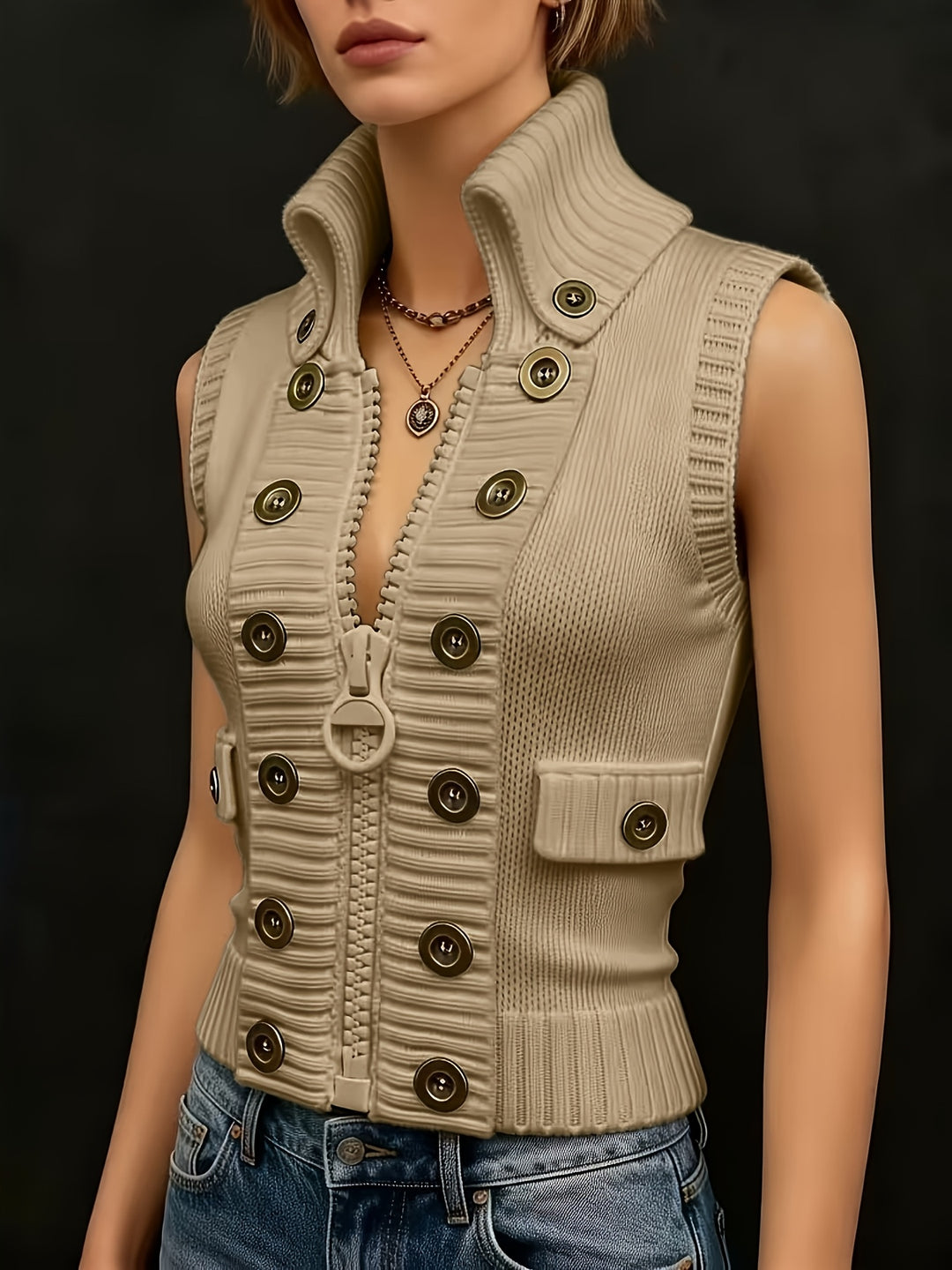 Marguerite | Structured High-Collar Zip Waistcoat