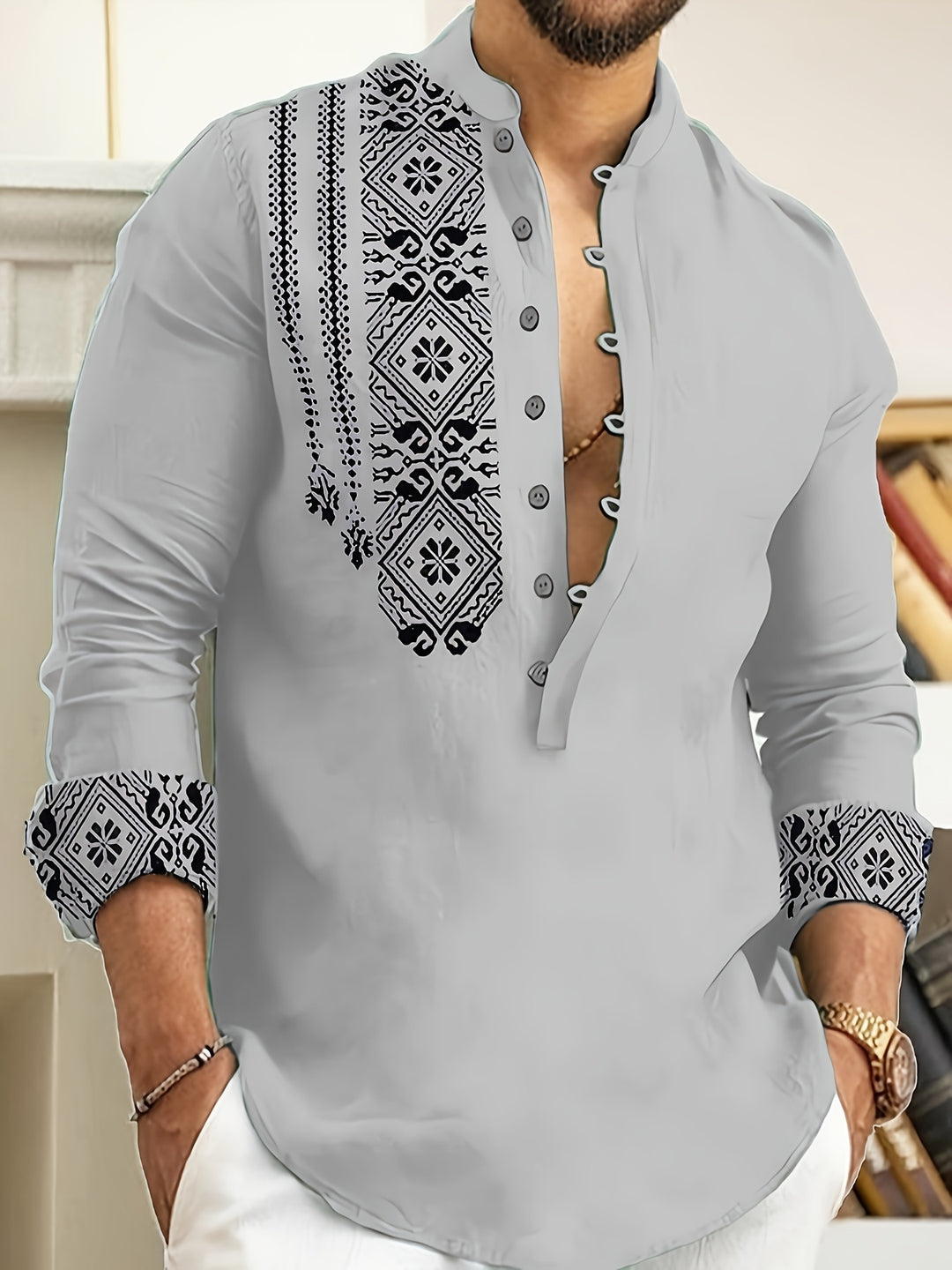 Dorian | Patterned Stand-Collar Shirt