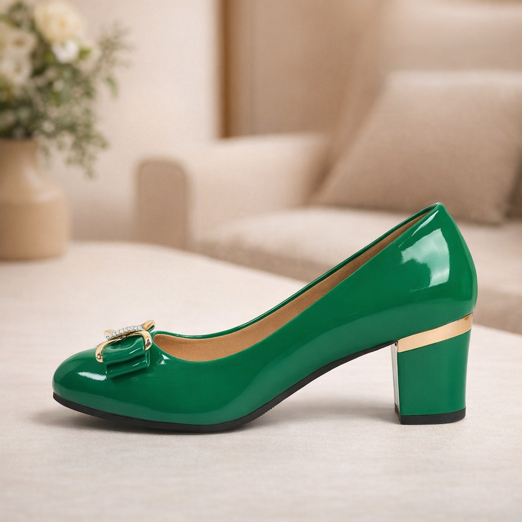 Evelyn | Bow Detail Block Heel Pumps