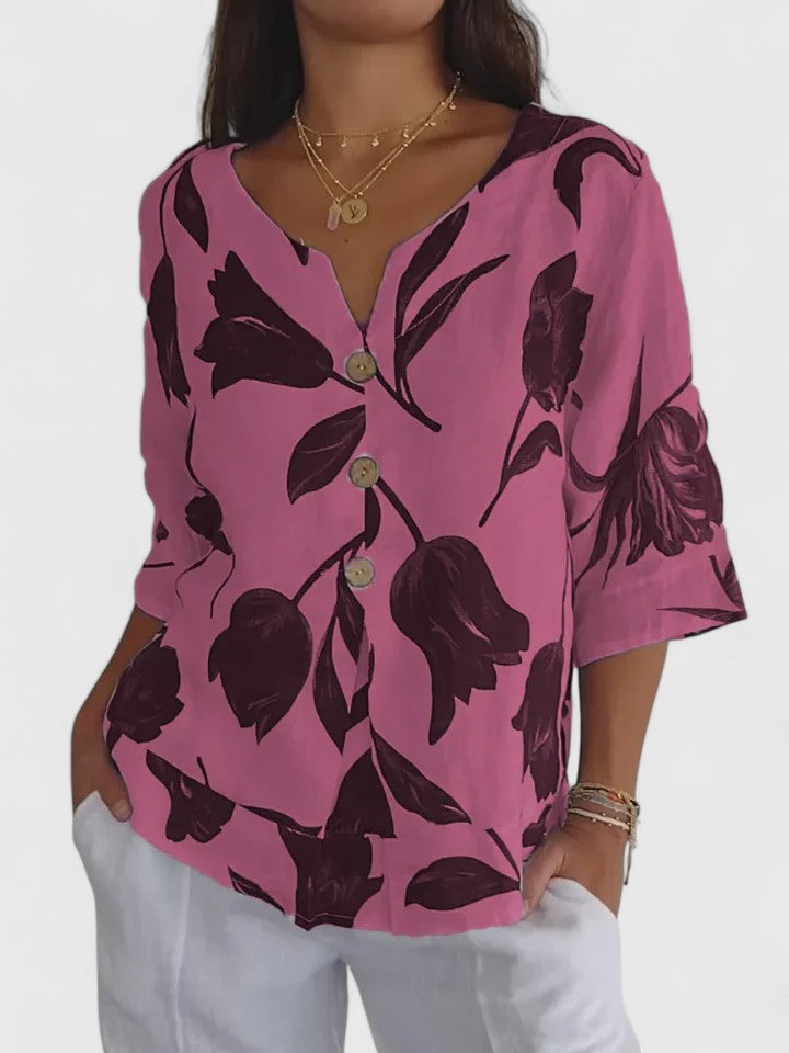Miranda | Relaxed Floral V-Neck Blouse