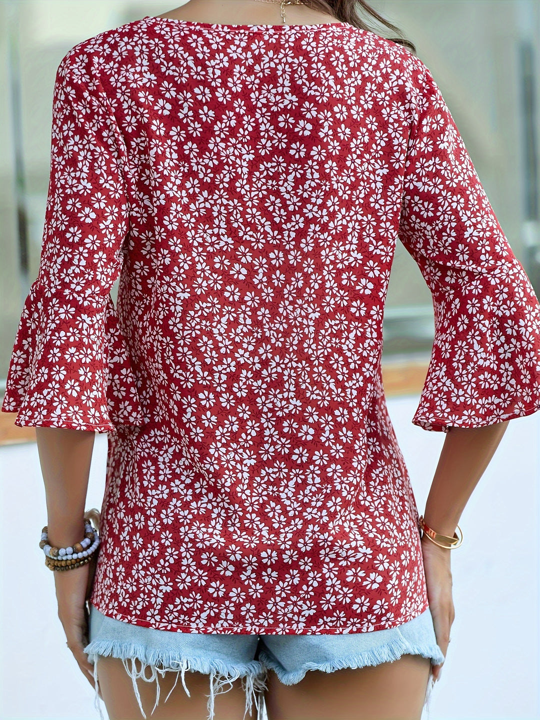 Cecily | Ditsy Floral Ruffle-Sleeve Blouse