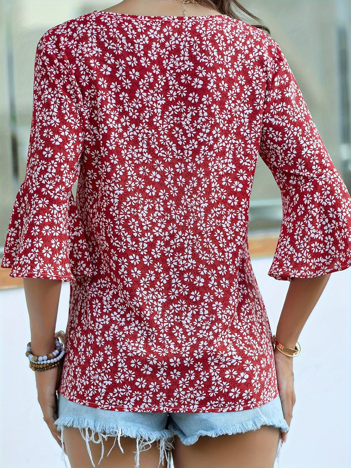 Cecily | Ditsy Floral Ruffle-Sleeve Blouse