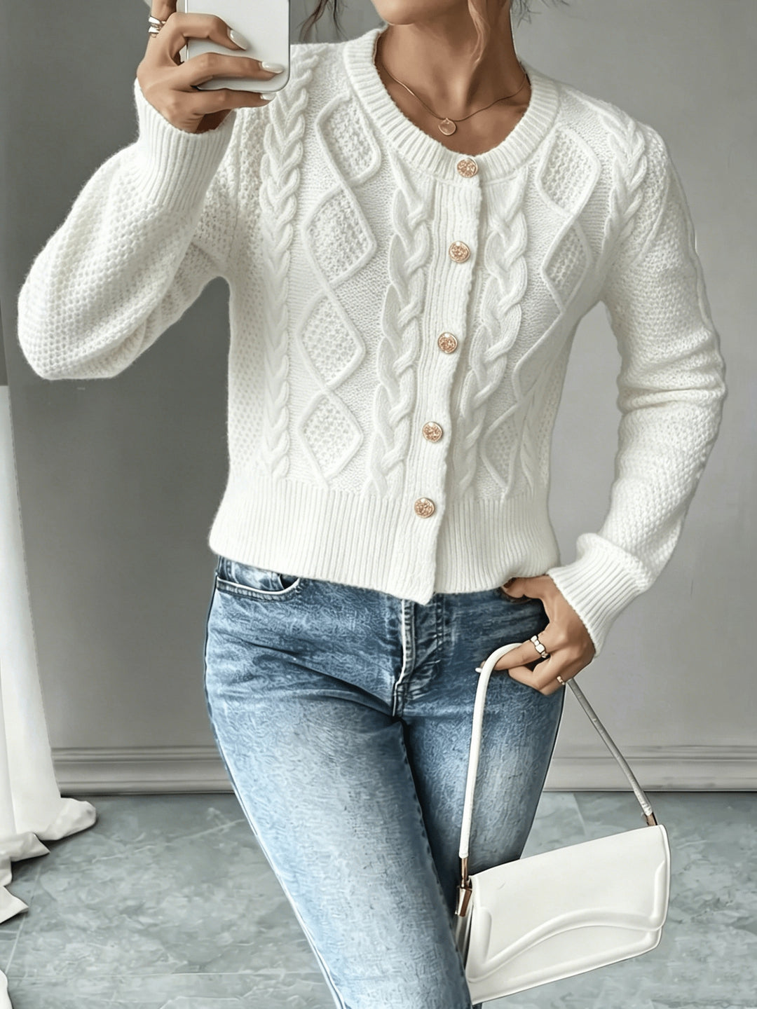 Cecilia | Cable-Knit Button-Front Cardigan