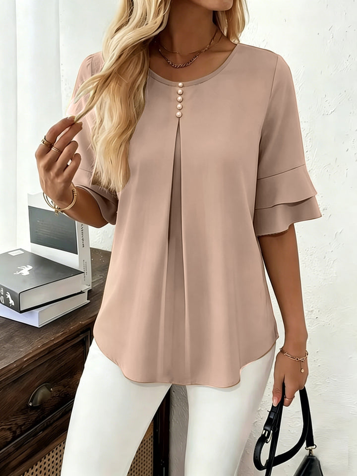 Isadora | Softly Draped Ruffle-Sleeve Blouse
