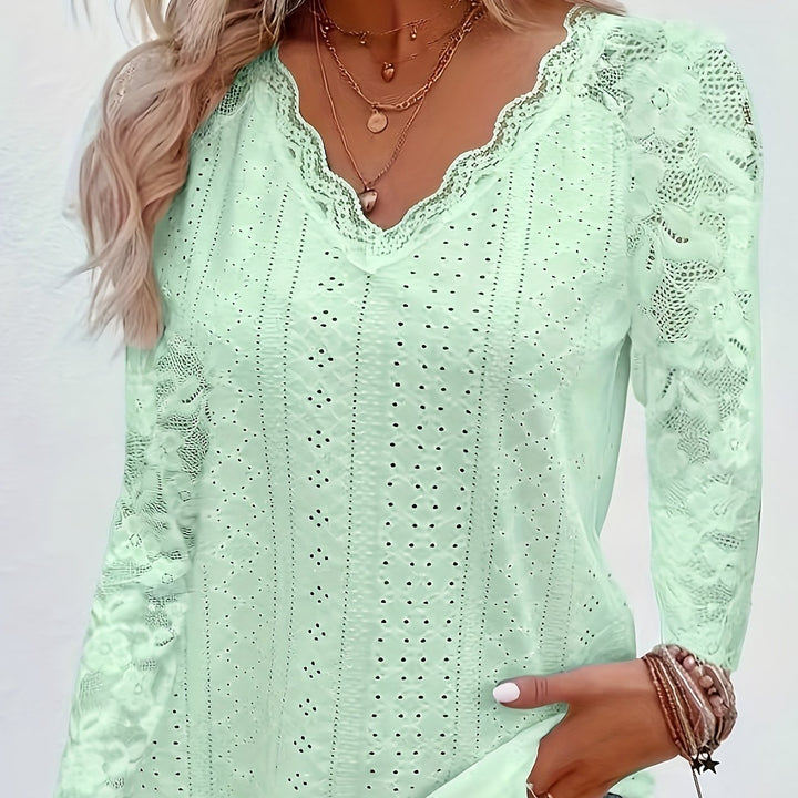 Rosetta | Lace-Sleeve Tie-Neck Top
