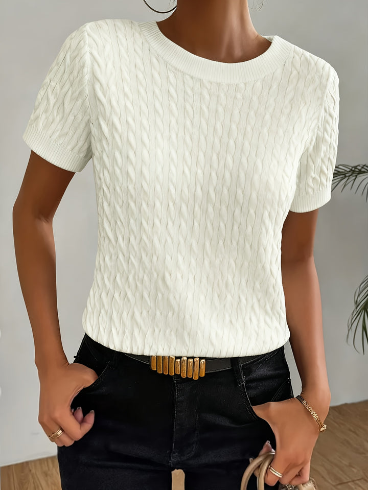 Rosaline | Textured Round Neck Short Sleeve Top