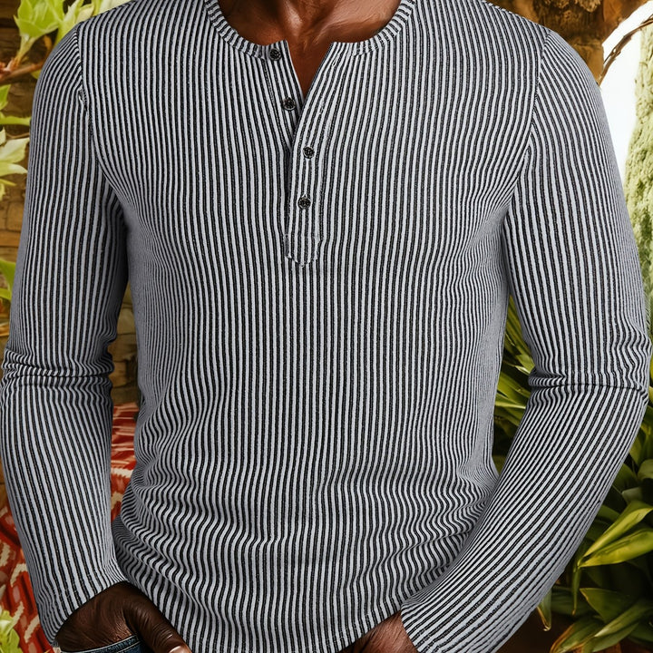 Malcolm | Ribbed Long-Sleeve Henley Shirt