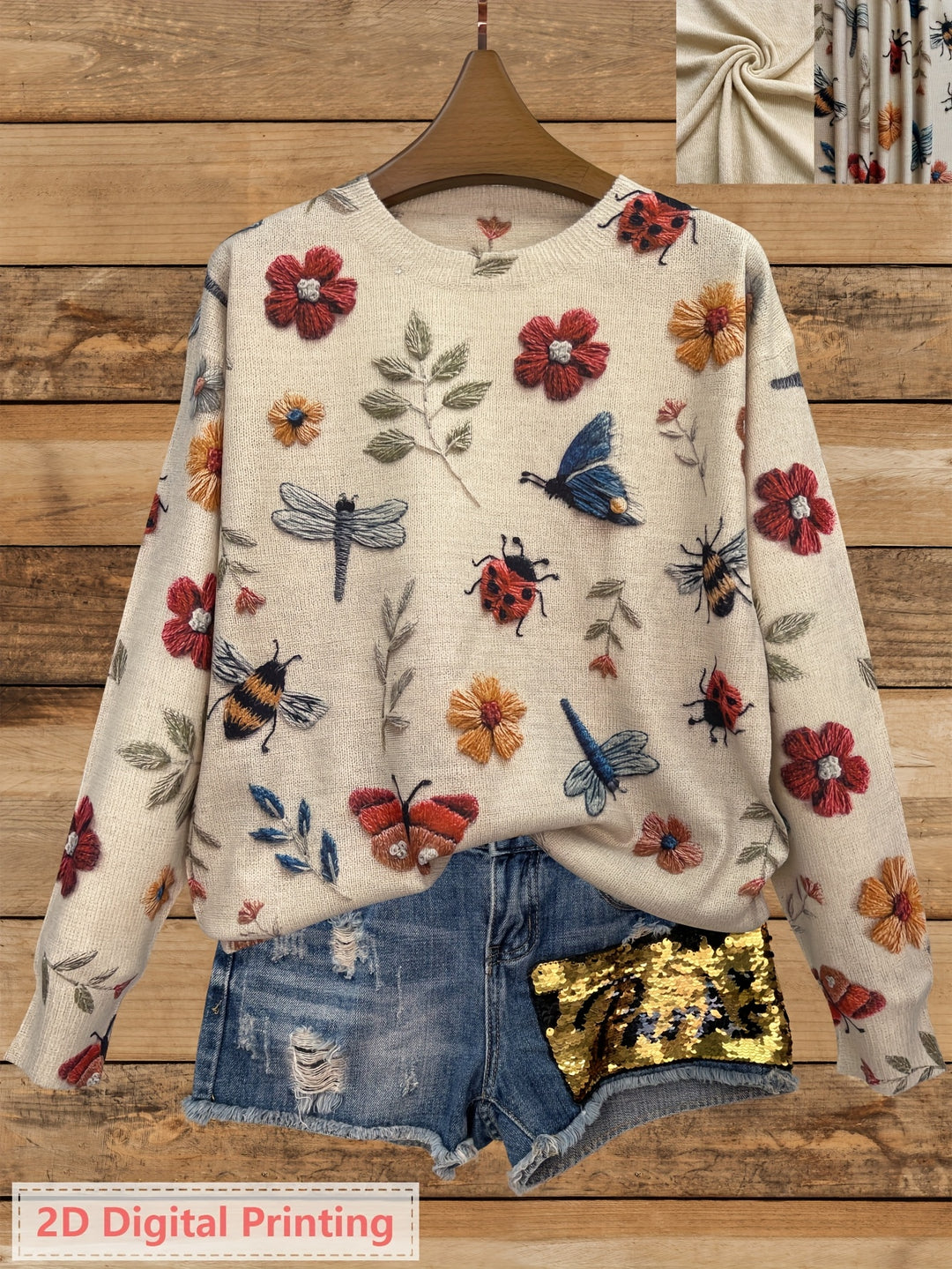 Meredith | Botanical Print Crew Neck Sweater