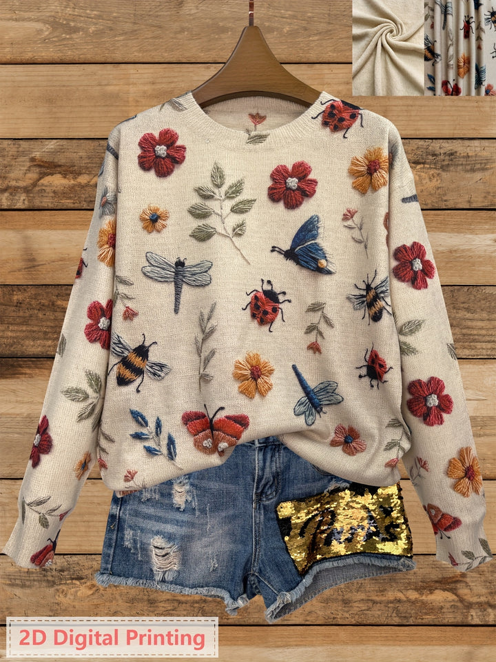 Meredith | Botanical Print Crew Neck Sweater