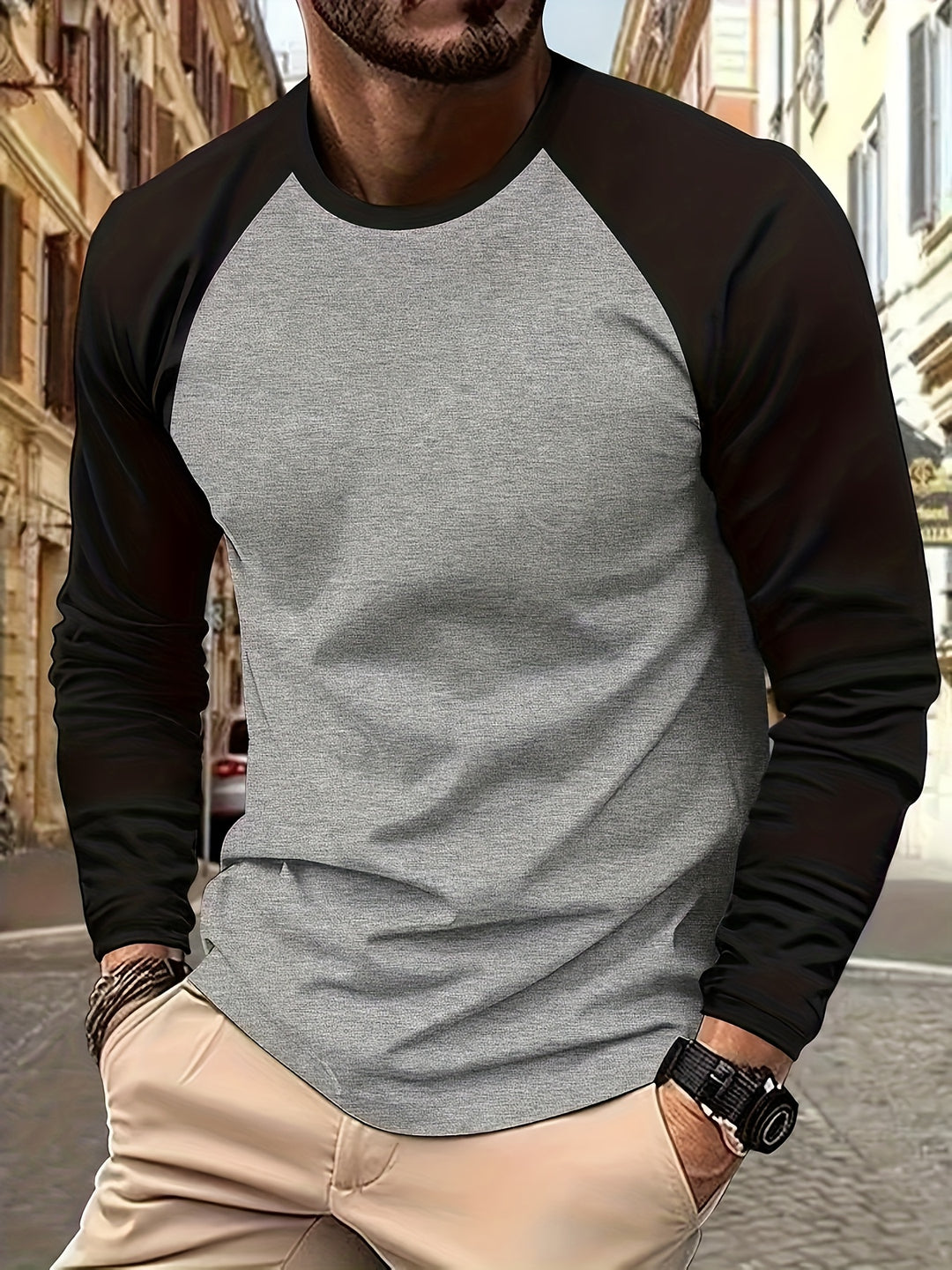 Roman | Two-Tone Raglan Long-Sleeve Top