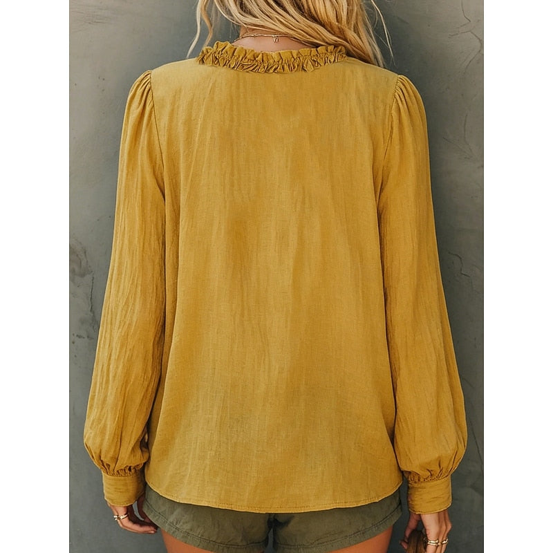 Delaney | Ruffled V-Neck Blouse