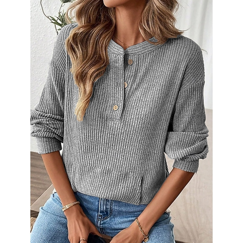 Nadia | Ribbed Button Henley Top