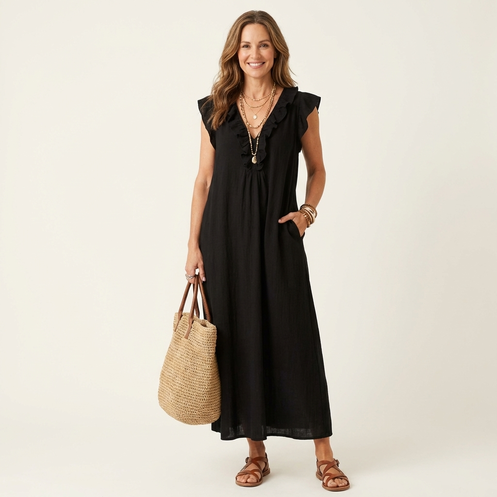 Annabel | Ruffle V-Neck Maxi Dress