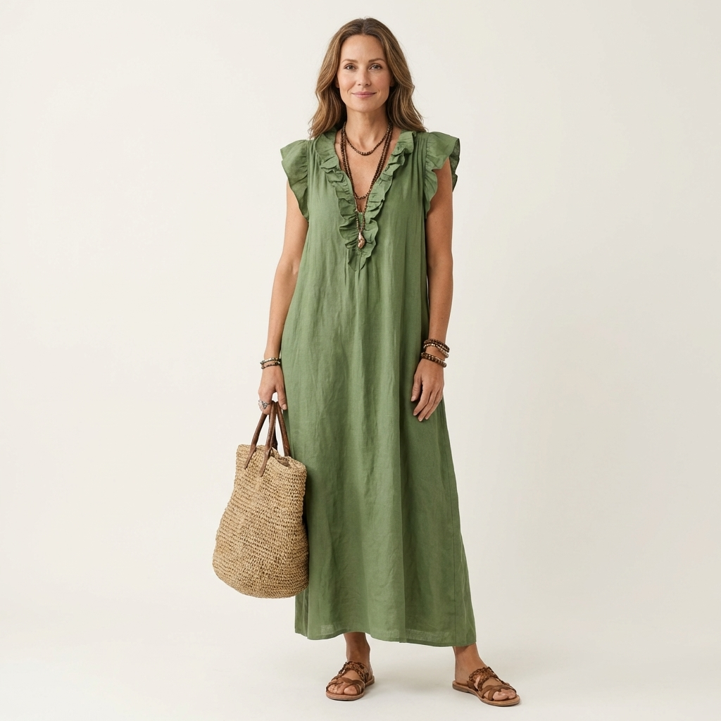 Annabel | Ruffle V-Neck Maxi Dress