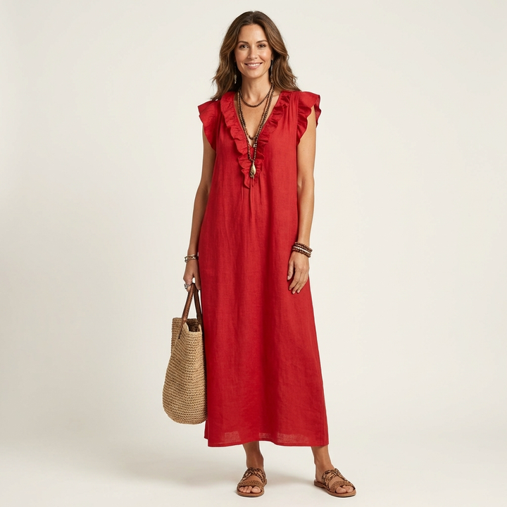 Annabel | Ruffle V-Neck Maxi Dress
