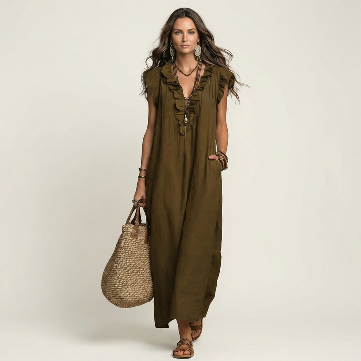 Annabel | Ruffle V-Neck Maxi Dress