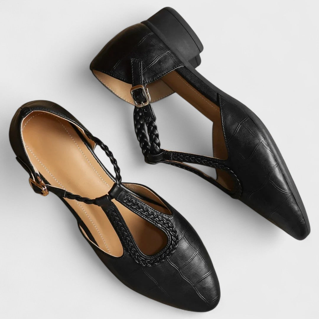 Caitlin | Classic Braided T-Bar Block Heel Shoes