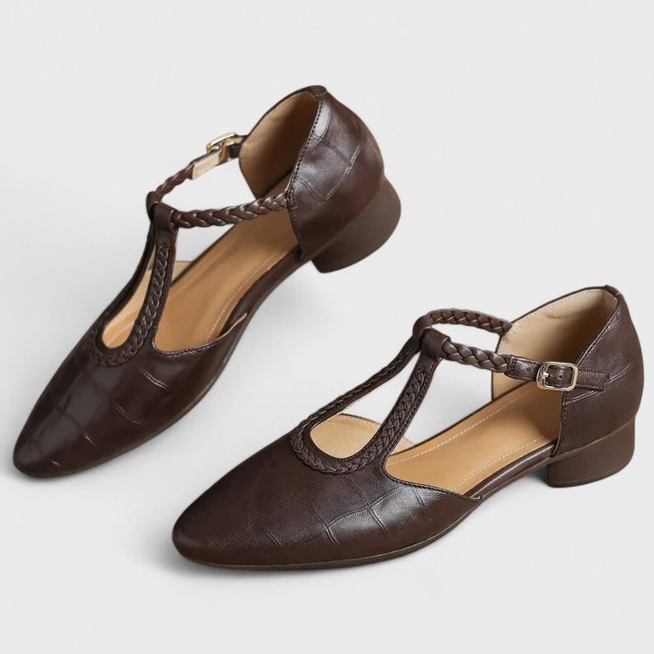 Caitlin | Classic Braided T-Bar Block Heel Shoes