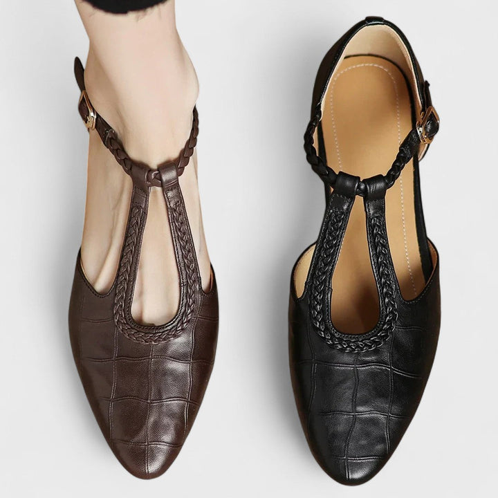 Caitlin | Classic Braided T-Bar Block Heel Shoes