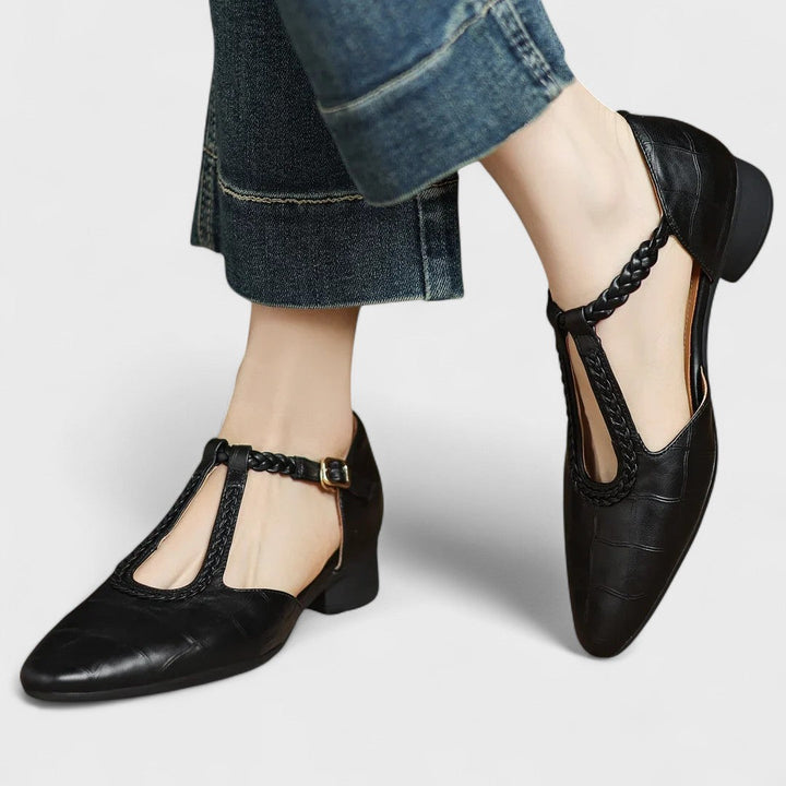 Caitlin | Classic Braided T-Bar Block Heel Shoes