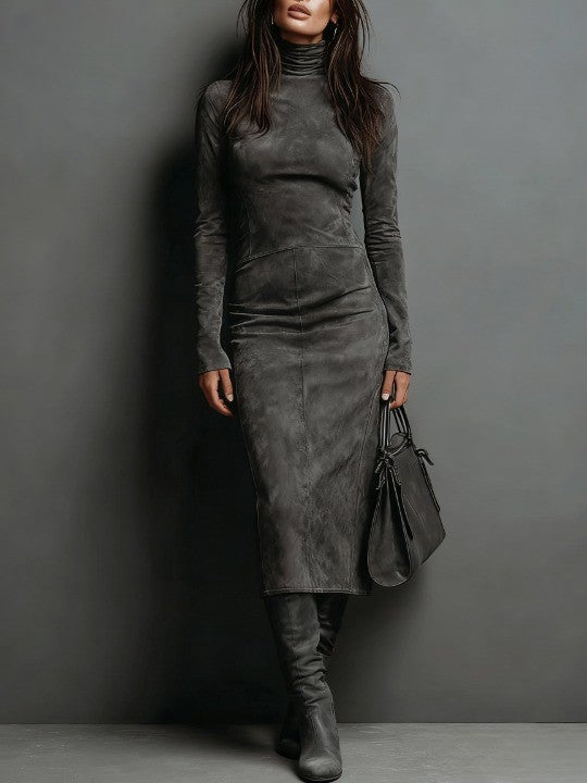 Maisie | Elegant Suede High Neck Dress