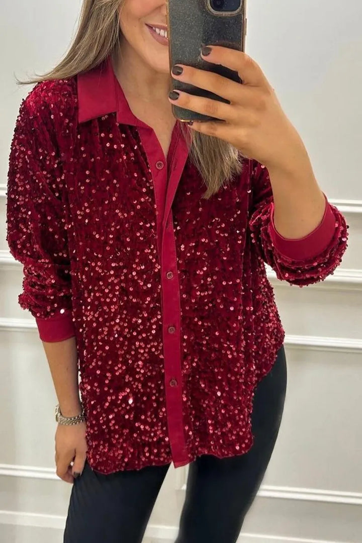 Claudia | Elegant Shimmer Collared Shirt