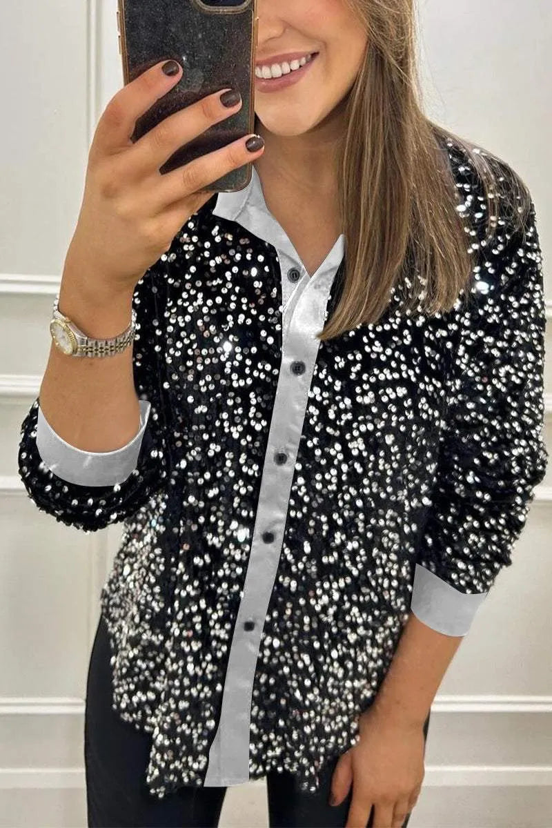 Claudia | Elegant Shimmer Collared Shirt