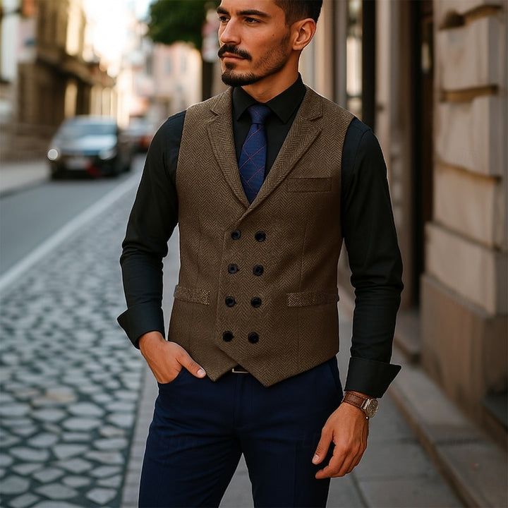 Ellery | Herringbone Double-Breasted Waistcoat