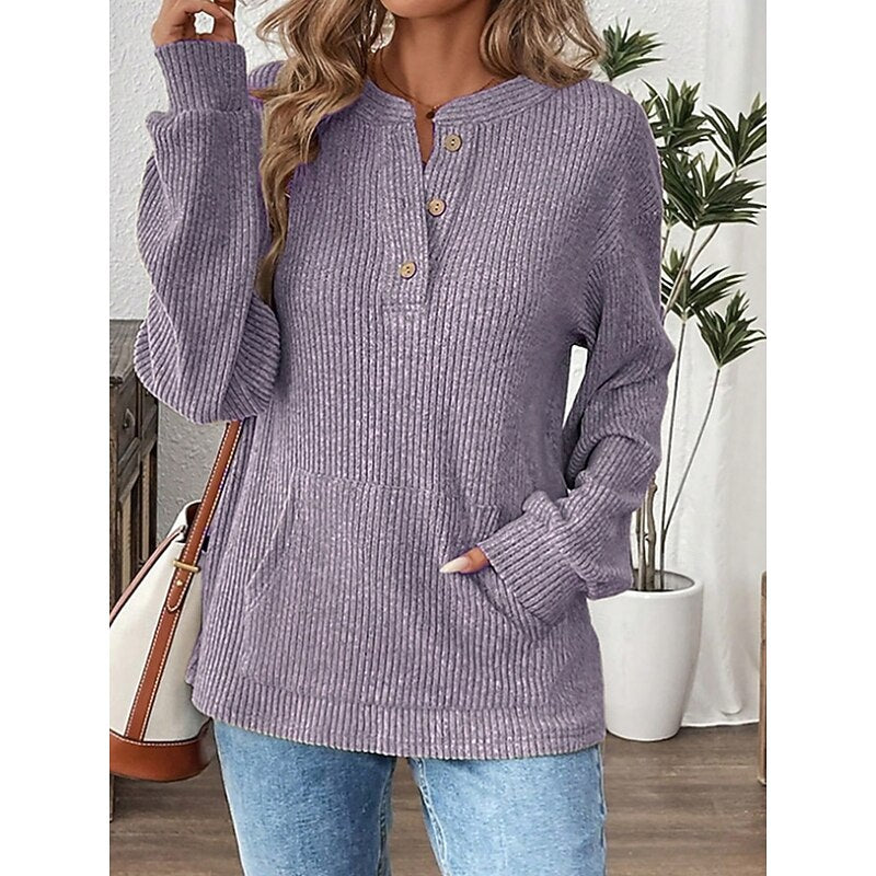Nadia | Ribbed Button Henley Top