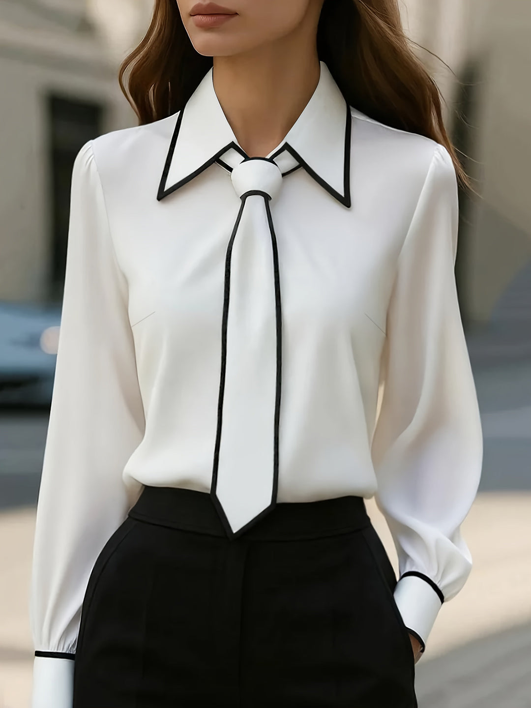 Julie | Contrast Tie-Neck Blouse