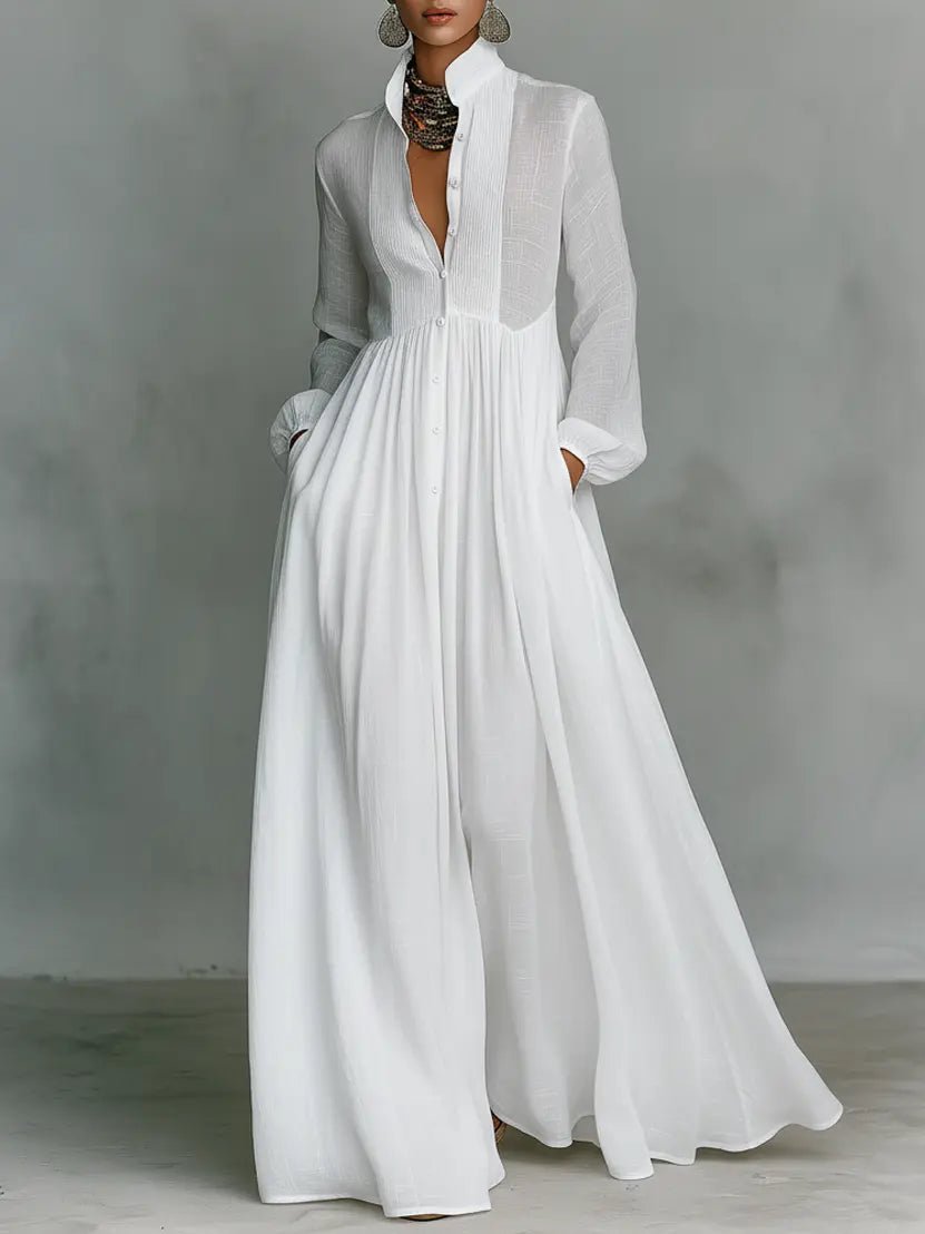 Aria | Stylish Stand Collar Button Maxi Dress