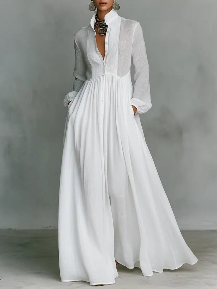 Aria | Stylish Stand Collar Button Maxi Dress