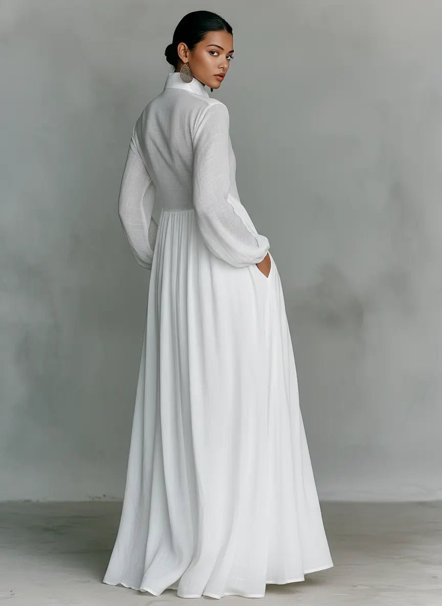 Aria | Stylish Stand Collar Button Maxi Dress