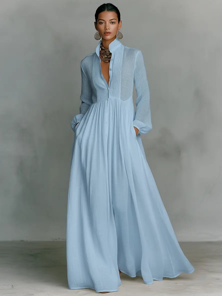 Aria | Stylish Stand Collar Button Maxi Dress