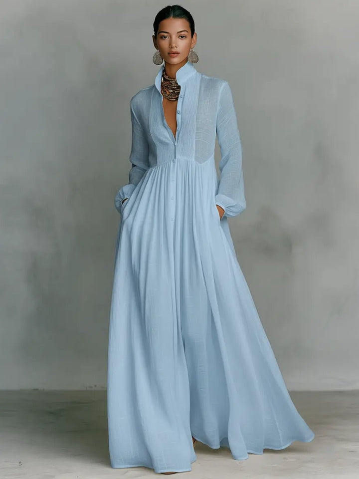 Aria | Stylish Stand Collar Button Maxi Dress