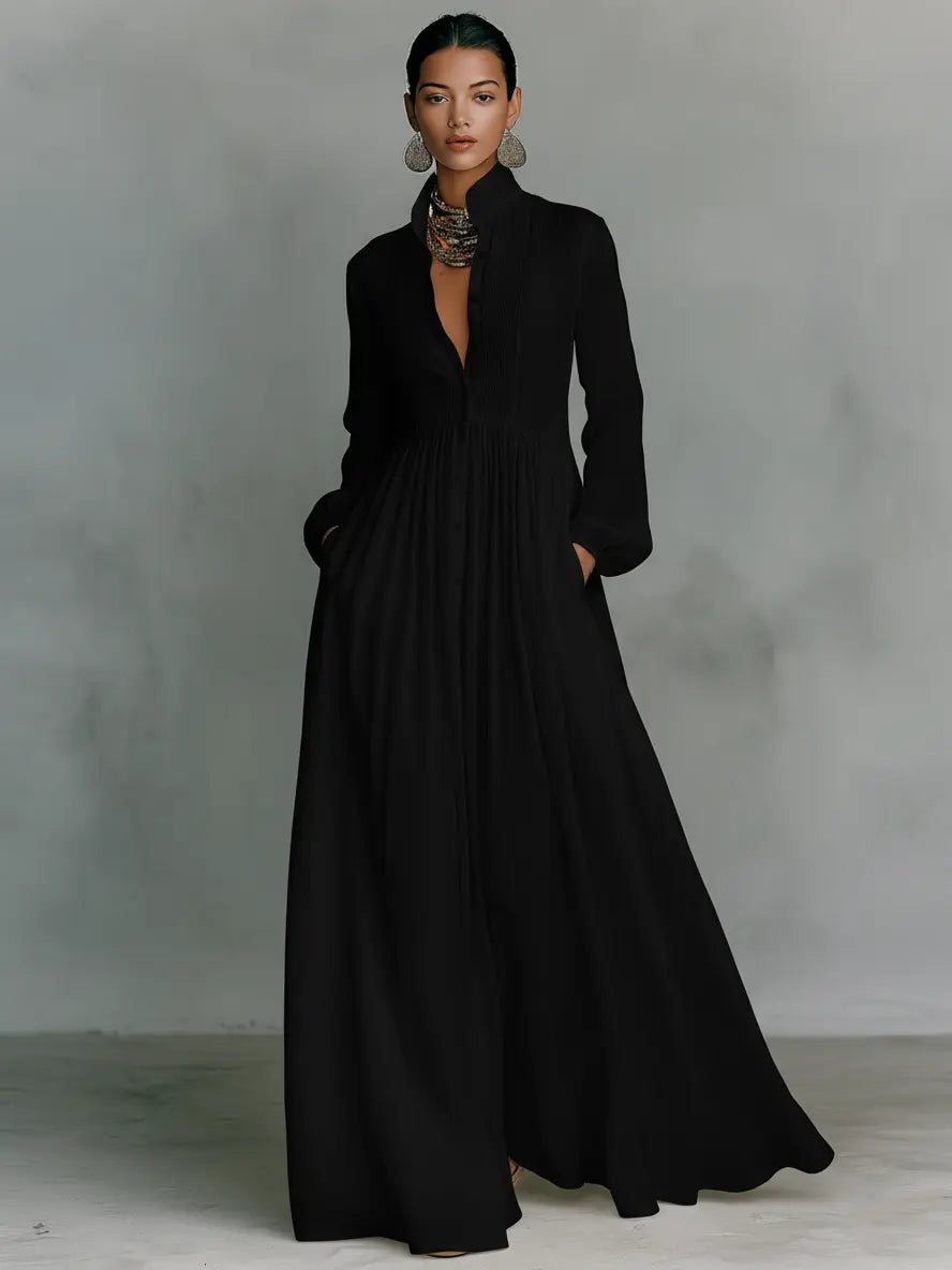 Aria | Stylish Stand Collar Button Maxi Dress
