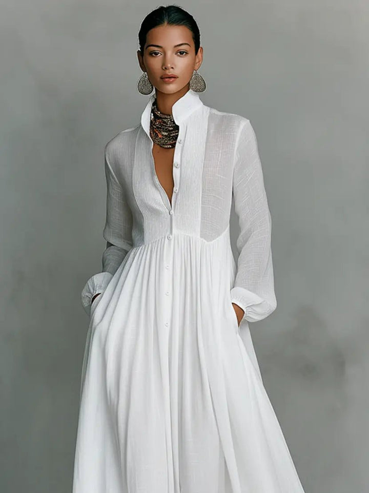 Aria | Stylish Stand Collar Button Maxi Dress