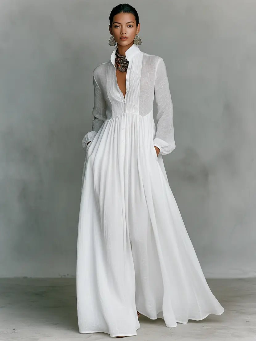 Aria | Stylish Stand Collar Button Maxi Dress