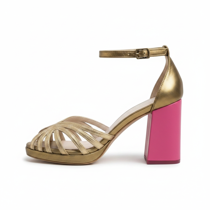 Noelyrah | Block Heel Sandals in Gold
