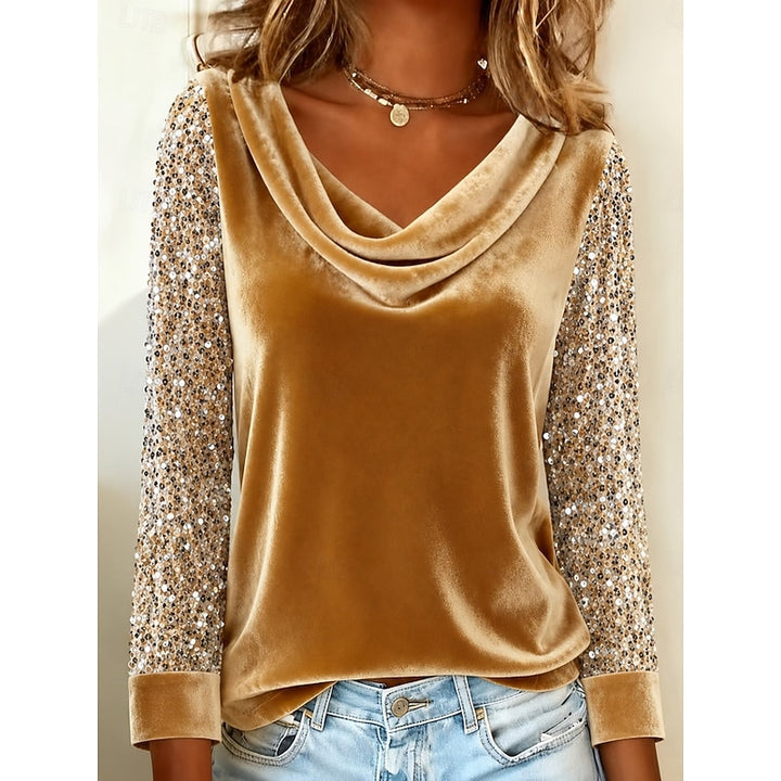Annabel | Shimmer-Sleeve Draped Cowl Neck Top