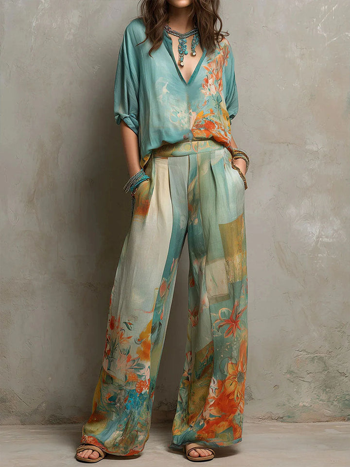 Franzel | Floral Wide-Leg Two-Piece Set