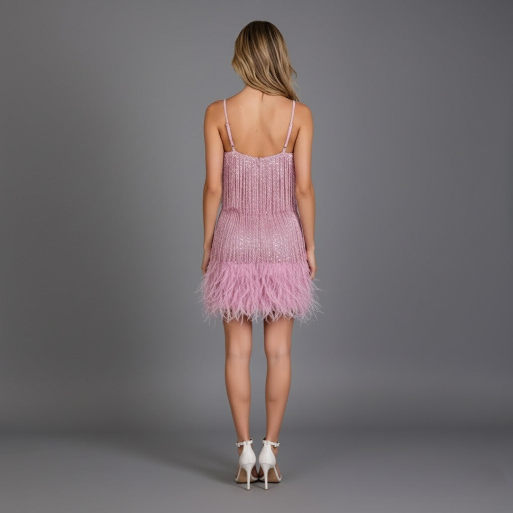 Vivienne | Fringe and Feather Party Mini Dress