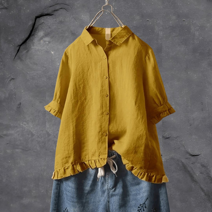 Heather | Ruffle-Hem Collared Blouse