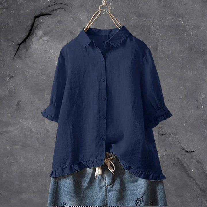 Heather | Ruffle-Hem Collared Blouse