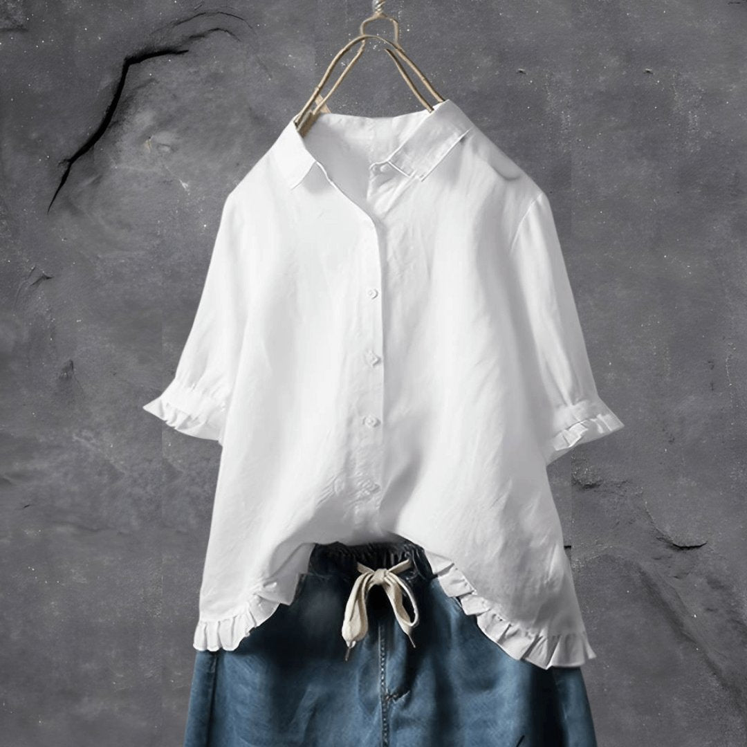 Heather | Ruffle-Hem Collared Blouse