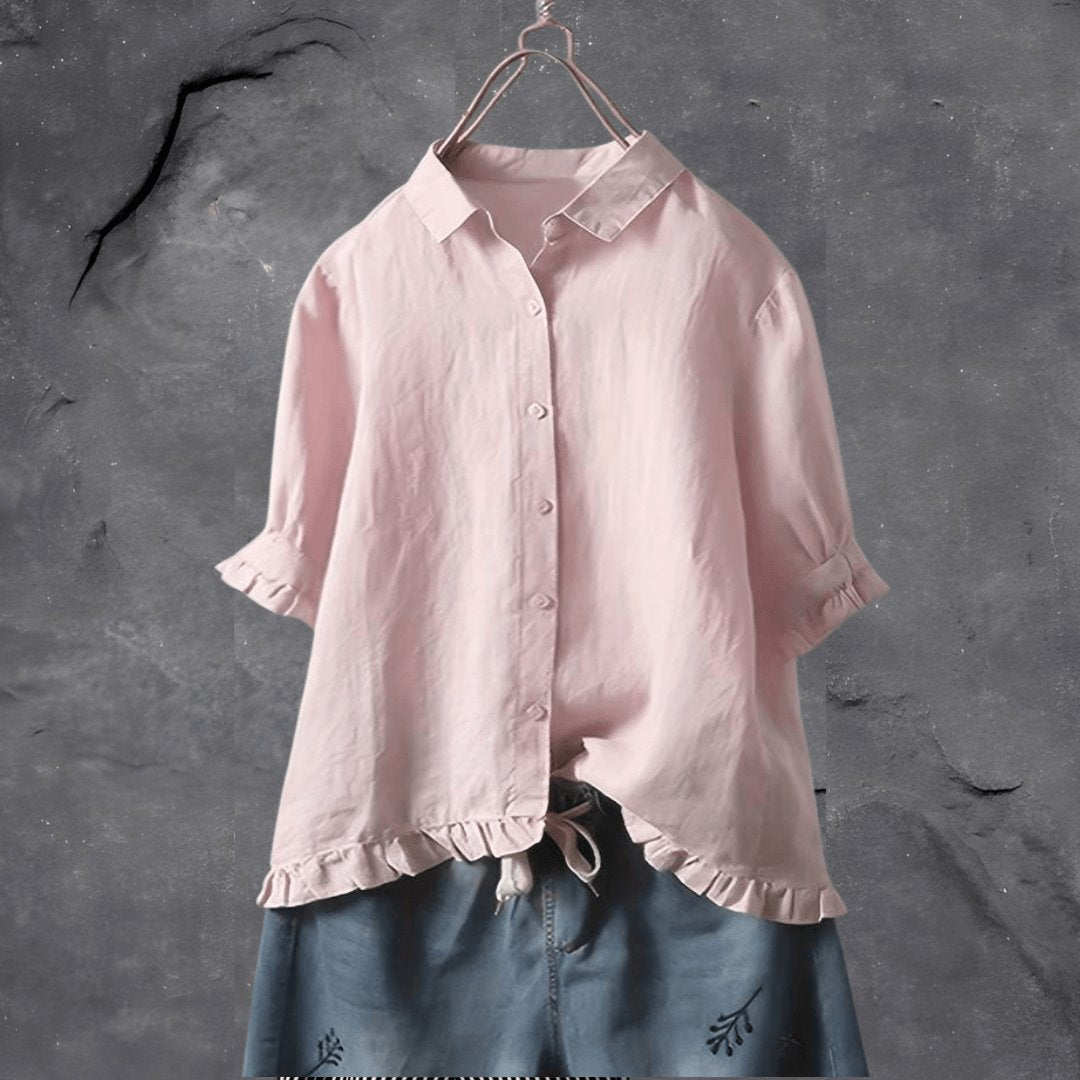 Heather | Ruffle-Hem Collared Blouse